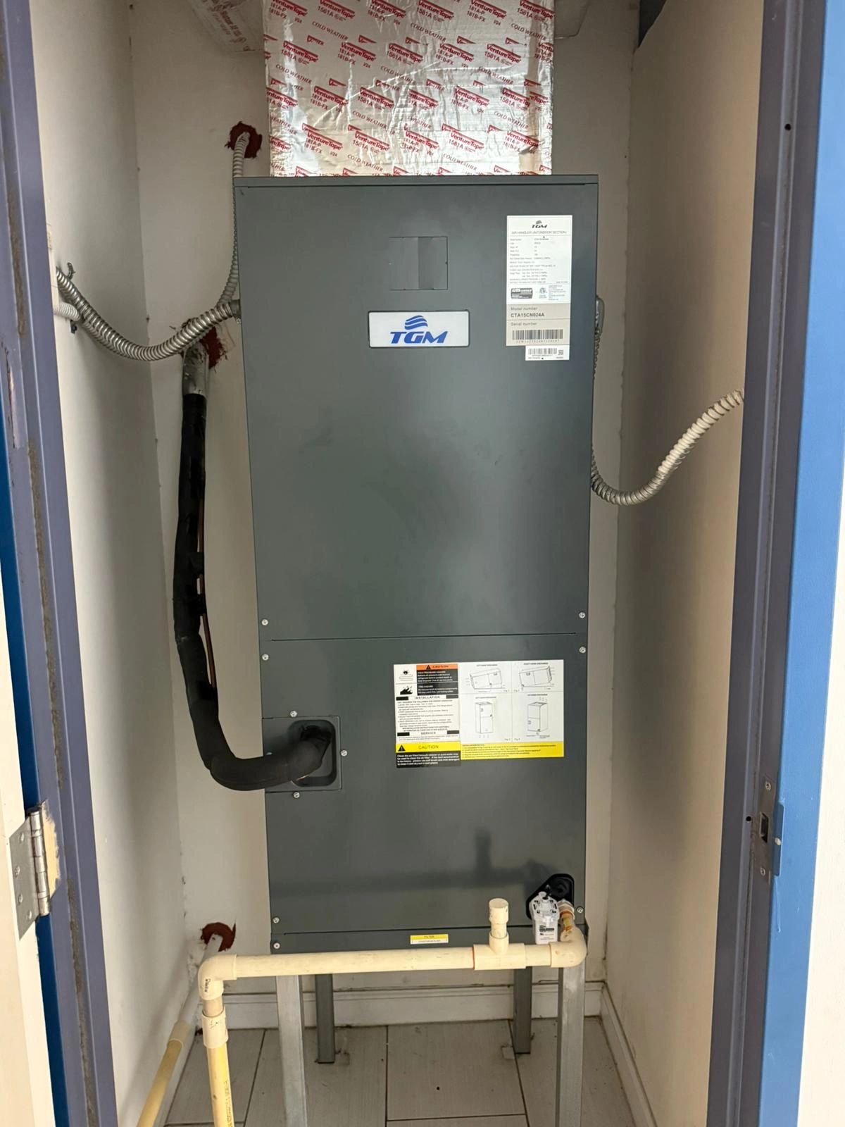 Air handler unit installation in utility closet
